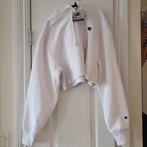 new champion hoodie sweatshirt, cropped, cutoff